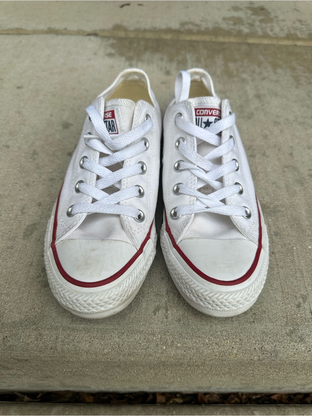 Converse Kids Low Top Canvas Sneakers in White with Red Stripe